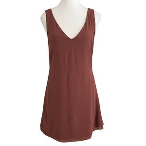 ARITZIA LITTLE MOON BROWN SLEEVELESS V-NECK MINI DRESS ARTICLE 63085 - 0
